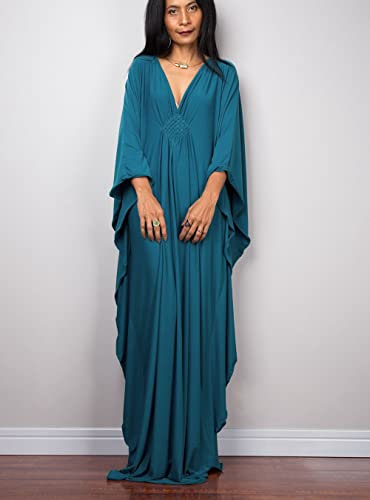 Image of RanRui Caftans for Women Solid Color Chiffon Plus Size Kaftan Dresses Beach Cover Up V Neck Batwing Sleeve Caftans Loungewear