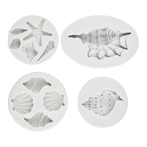 4pcs Molds for Cake Decorating Starfishes Seashells Fondant Mold Baking Supplies Silicone Bakewares Kitchen Supplies Easy Releas