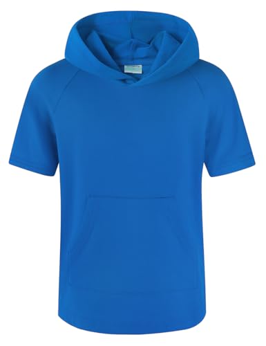 Spring&Gege - Spring&Gege Boys Light Weight Short Sleeve Hoodie Casual Solid Pullover Hooded T-shirt with Pocket, Royal Blue, 11-12 Years - Best Deal on Amazon