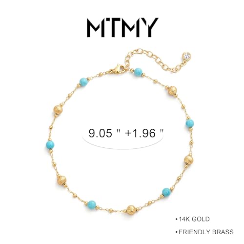 Image of MTMY Gold Anklets for Women 14K Gold Plated Tiny Bead Anklet Colorful Tassel Foot Chain Dainty Adjustable Cute Summer Beach Boho Anklets Jewelry Gift