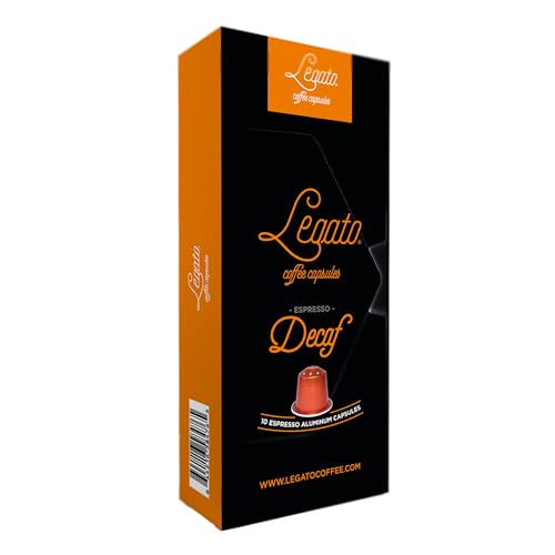 Legato Espresso Capsules - 10/100 count - Single-Serve Coffee Pods - Compatible with Nespresso OriginalLine Machine - Cafe-style Coffee at Home (10, Decafe Strength 2)
