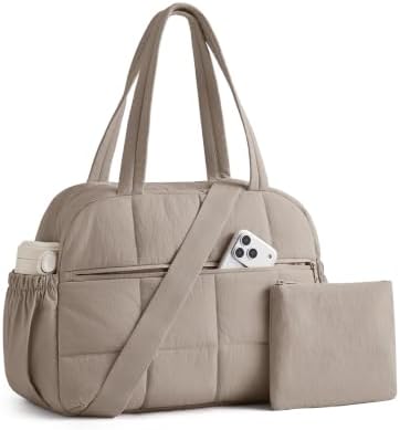 BAGSMART Puffer Reisetasche Damen Sporttasche handgepäck wickeltasche 20L | mit Kosmetiktasche Verstellbarer Gurt Trolley-Gurt, Wasserdicht Travel Duffle Gym Bag Weekender Damen Kl