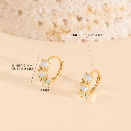 14k Yellow Gold Small Prong Set Simulated Opal Hoop Earrings For Babies and Toddler Girls 7mm - Little Girls Sparkling Hoop Earrings - Dainty Hoop Earrings For Children4