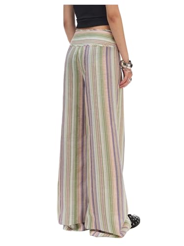 SOLY HUX Women's Striped Pants Baggy Wide Leg Pants Tie Front Casual Long Trousers2