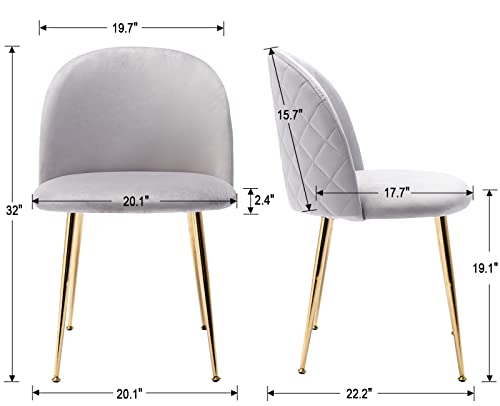 Kmax Modern Velvet Dining Chairs, Upholstered Living Room Accent Chairs, Gold Vanity Chairs, Set Of 2 - Light Grey #TOP1