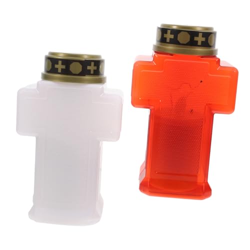 Alipis 2pezzi Lanterna Commemorativa Da Giardino Senza Fiamma Decorazione Per Tombe Con Candela Tremolante Luce Eterna Per Cimitero Supporto