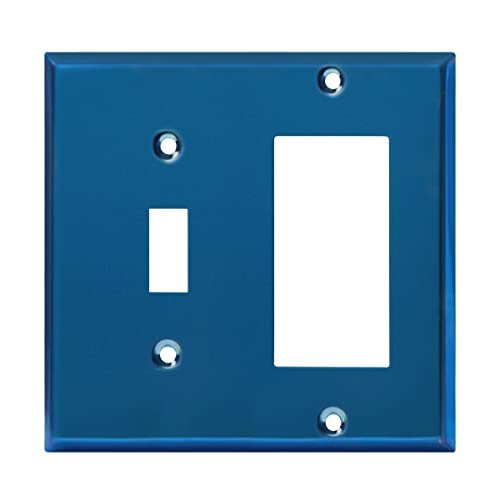 Image of ENERLITES Combination Toggle Switch and Decorator Receptacle Metal Wall Plate, Corrosion-Resistant, Stainless Steel 201, Standard Size 2-Gang 4.50 inch x 4.57 inch, UL Listed, 771131-PBL, Polished Blue