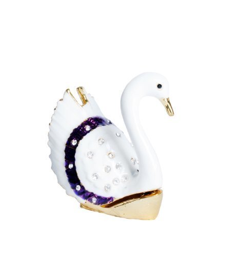 Lilly Rocket Collectible Trinket Box with Rhinestone Bejeweled Swarovski Crystals - White Swan with Gold
