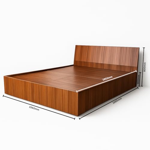 Image of MATTERHORN Engineered Wood Bed Queen Size (L1985 x W1560 H300 mm) | Platform Without Storage| Wooden cot for Bedroom Durable & Stylish Design| Free Assembly (Teak Brown)