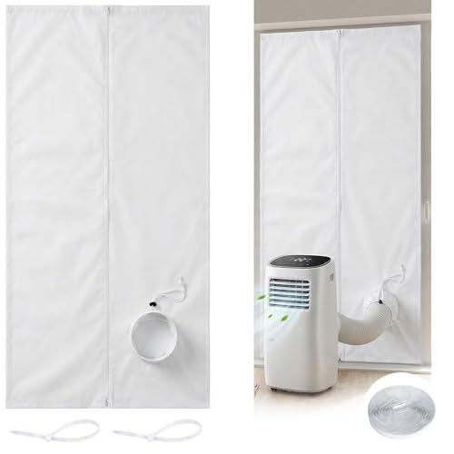 Ninonly Kit Puerta Corredera Aire Acondicionado Portatil con Cremallera 7m Velcro Fácil Instalación,Bloquea el Aire Caliente para Aires Acondicionados Portatil para Puertas (90x210cm)
