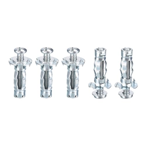 DTGN M4x21mm Hollow Wall Anchors - 5 Pack - Good for Hollow Wall Plaster Walls - Carbon Steel Hollow Drywall Anchors Screws, Silver