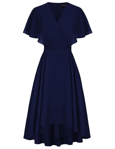 CURLBIUTY Damen V-Ausschnitt Kleid Cape Ärmel Chiffon Kleider Elegant...