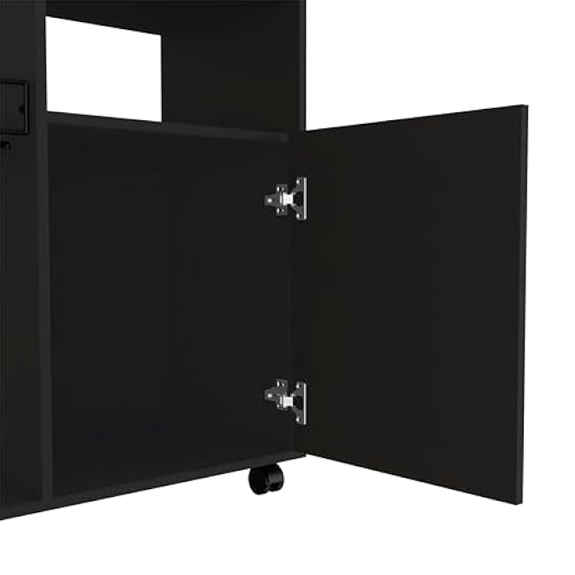 Kitchen Storage Cabinet with Microwave Stand: Modern Black Trolley with Wheels & Door - Professional Organizer for Small Studio Workspaces & Compact Kitchen Spaces-YbGMsw6U