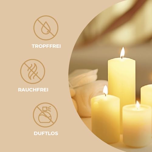 Horeca Candles - Stumpenkerzen - Elfenbein - Ø 8 x 15 cm - 8er Set Blockkerzen - Lange Brenndauer 60 Stunden - Ohne Duft - Kerzen für Haushalt, Feiern und Gastronomie