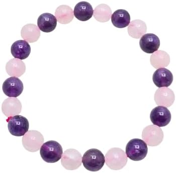 Rose quartz amethyst Round Beads Stretch Bracelet | 8 mm Beads | Stretch Elastic | Harmony | Emotional Protection | Third Eye Chakra
