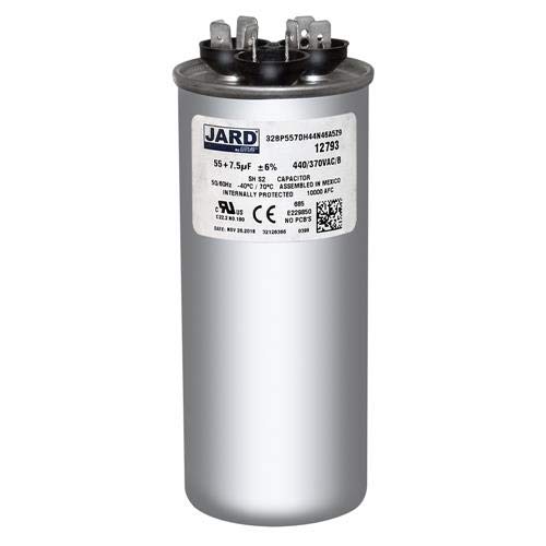 55 + 7.5 x 370 or 440 VAC Round Dual Run Capacitor by JARD # 12793 - Thumbnail 2