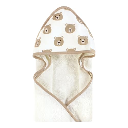 Image of Hudson Baby Unisex Baby Cotton Poly Animal Face Hooded Towel, Tan Bear, One Size