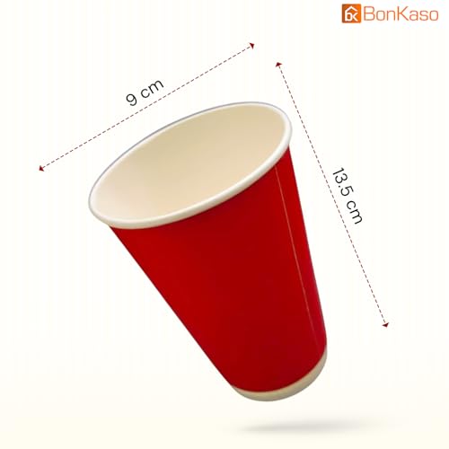 Image of BonKaso 480ml Double Wall Disposable Beer Glasses | Premium Ripple Cups for Hot & Cold Beverages | Leak-Resistant Insulated Paper Cups for Events, Cafes, Parties - Red - Pack of 25