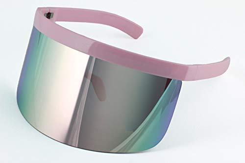 Futuristic Oversize Shield Visor Sunglasses Flat Top Mirrored Mono Lens 172mm (Pink Mirror)2