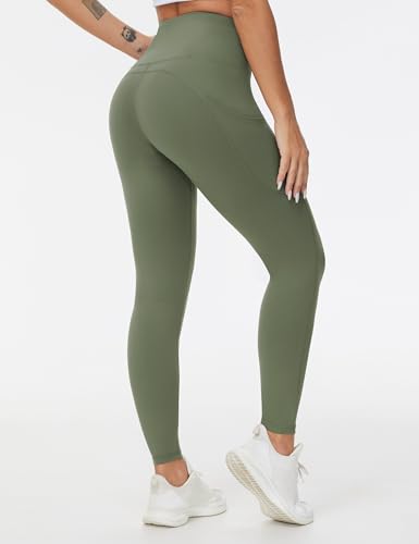 Image of THE GYM PEOPLE Thick High Waist Yoga Pants with Pockets, Tummy Control Workout Running Yoga Leggings for Women