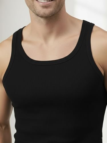 Image of Lux Cozi Men's Gym Vest | 100% Pure Cotton Rib Fabric | U Neck Sleeveless Innerwear | Ultra Soft Hand Feel | Extremely Stretch Fit - Style 777 - Color May Vary (Pack of 4)