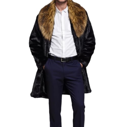 Image of Lisa Colly Mens Faux Fur Coat Jacket Winter Overcoat | Men's Faux Fur Long Jacket, Long Sleeve, Fluffy Warm, Winter Parka Coat