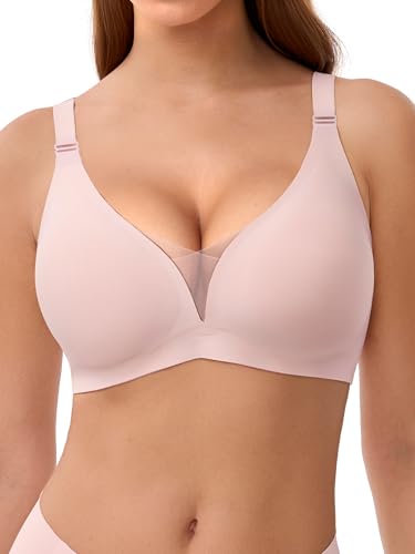 Image of LUCKMEEY Mesh Bras for Women No Underwire Wireless Bras Seamless Push Up Full Coverage Bras Comfortable Bra Everyday Bra