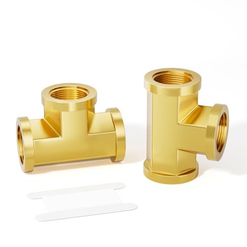 Image of GASHER 2 Pcs Brass Tee Fitting, 1 /2 inch x 1 /2 inch x 1 /2 inch NPT Female Pipe Fittings