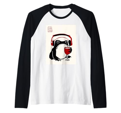 Funny Grumpy Frog Wine Music Kawaii Japonais Manche Raglan