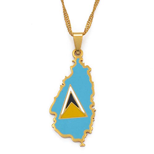 Collier de carte de Sainte-Lucie pour homme femme fille pendentif