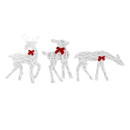 Sunydog Lighted Christmas Decor Reindeer, Outdoor Yard Decoration with LED Lights, Red Bows, Mother Child, Holiday Scene for Indoor Creative Displays, Weather Friendly Iron Frame, UL