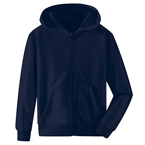 Unifaco Boys Uniform Hoodies Size 10-12 Navy Blue Lightweight Jacket Hooded Sweatshirts Outdoor Sports Tracksuits With Pockets #TOP10