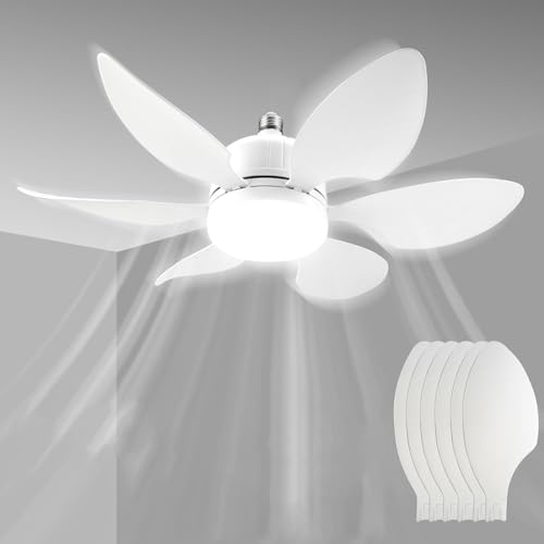 52cm Ceiling Fans with Light and Quiet Design, E27 Socket Fan Light with Remote, Flower Shape LED Ceiling Light for Kitchen, Cloak Room, Laundry Room, Dorm Room and Storage Room, White