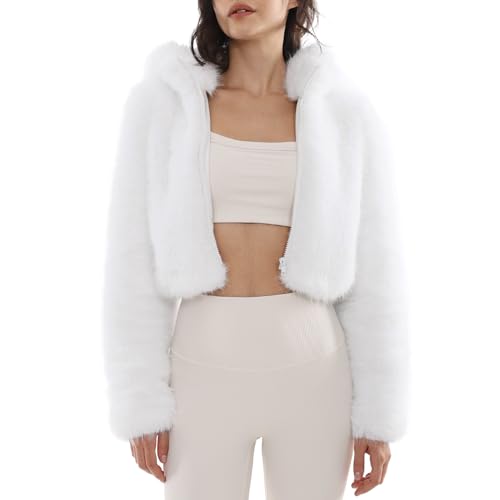 Manteau en fausse fourrure pour femme veste d hiver courte a capuche Amazhiyu