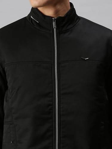 Image of SHOWOFFFF Men Solid Front-Open Jacket | Stand Collar Full Sleeves Nylon Jacket's for Mens | Slim Fit Regular Length Jackets for Men's