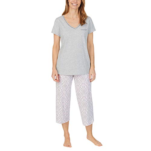 Image of Carole Hochman 4-Piece 100% Cotton Pajamas for Women Set for Sleep & Lounge | Womens V-Neck T-Shirt & Tank Pajama, Capri PJ Pants & Shorts with Pockets Lightweight Breathable Sleepwear & Loungewear Sets