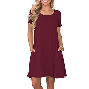 WNEEDU Women’s Summer Casual T Shirt Dresses Short Sleeve Swing Dress with Pockets
