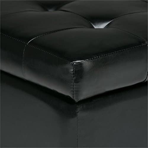 Simplihome Cosmopolitan 34 Inch Wide Rectangle Lift Top Storage Ottoman In Upholstered Midnight Black Tufted Faux Leather, Footrest Stool, Coffee Table For The Living Room, Bedroom And Kids Room #TOP4