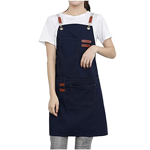 Watwass Tablier Barber Shop Coton Tablier de Cuisine Femme Bleu Marin Original Tablier Peinture Enfant avec Poches Cover