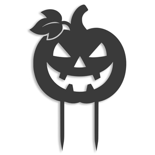 Gartenstecker Halloween Kürbis, V2A Rostfrei, Gartendeko, Anthrazit/Schwarz/Weiß/Edelstahl, 30-60 cm Höhe, mit Erdspieß, Gruseldeko für Garten (Anthrazit pulverbeschichtet)