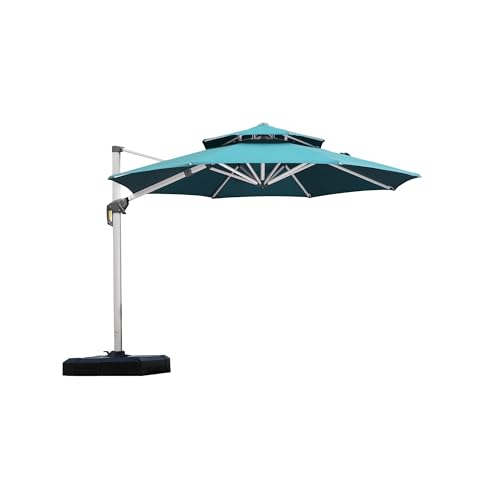 PURPLE LEAF Patio Umbrella 10 Feet Outdoor Round Umbrella Large Cantilever Umbrella Windproof Offset Heavy Duty Sun for Garden Deck Pool Patio, Turquoise Blue