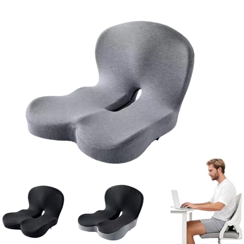 Kuisoe Orthopaedic Seat Therapy Seat Cushion with Backrest - Ergonomic Coccyx Relief Cushion Made of Memory Foam for Car and Office Chair, Also for Hemorrhoids (Grey)