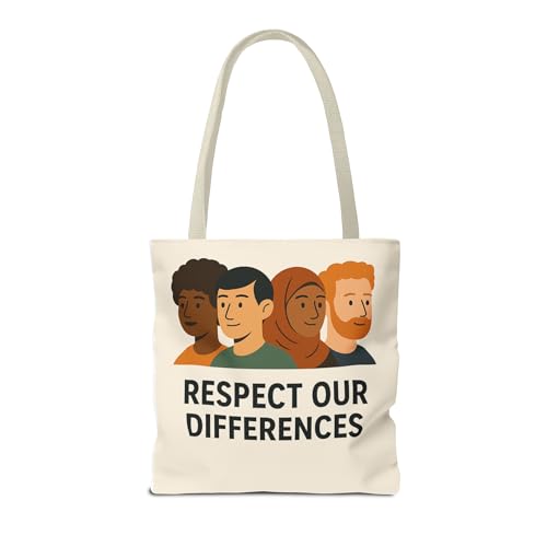 Tote Bag, Respect Our Differences, Office Gifts, Everyday Use, Sustainable Fashion. Gifts for back to school, or for work.2