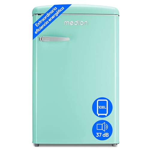 MEDION Combinación frigorífico-congelador retro frigorífico 95L, congelador 13L 4 estrellas, capacidad 108 litros, iluminación interior LED, regulación continua de la temperatura, diseño retro