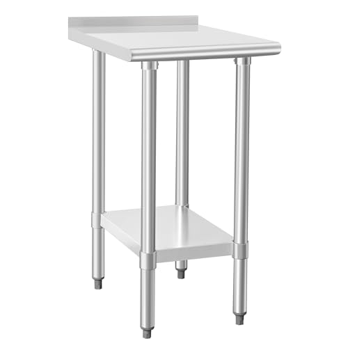 Image of HARDURA Stainless Steel Commercial Work Table Prep Work Metal Table 24x18 Inches with Undershelf and 2 inch Backsplash Heavy Duty NSF 430 for Kitchen Food Prep