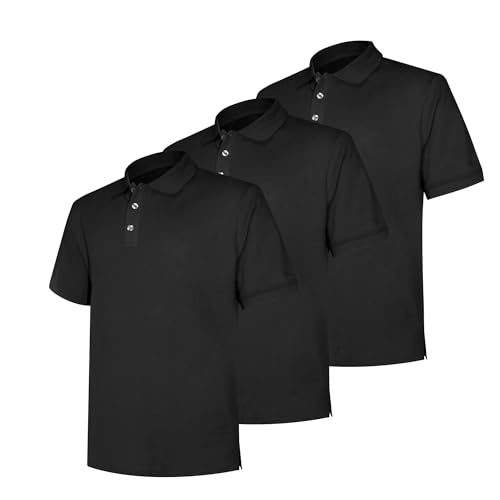 LiKing Herren Polo Shirts Baumwolle 3er Set Poloshirt Männer Hemd T-Shirt Kurzarm Shirt Einfarbig Casual Polohemd Atmungsaktives Schwarz XL