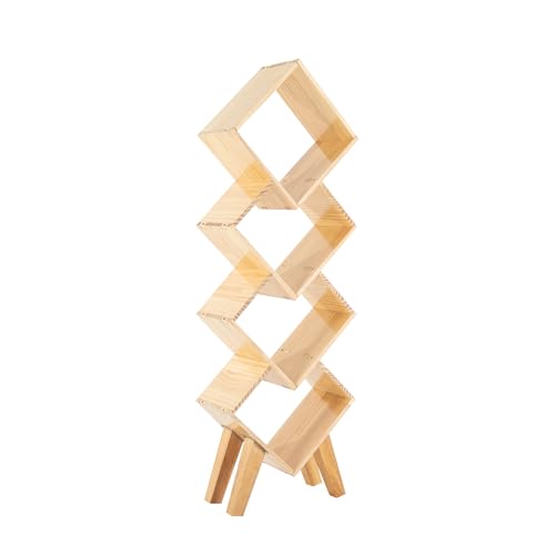 Dettchan 4-stöckiges Log Color Bücherregal, Rhombisch Bücherhalter Holz Baumform Eckregal Aufbewahrungsregal, für Schlafzimmer Wohnzimmer Homeoffice Arbeitszimmer 40 * 19 * 120cm