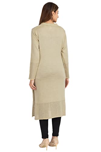 Image of Rosary Women's Winter Wear Embroidered Warm Woolen Straight Full Sleeve Kurti with Pockets