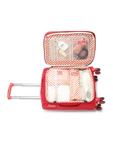 Image of uppercase Topo Celeb Softside Cabin Luggage - Eco-Friendly Printed Carry-On Trolley Bag, 8-Wheel Spinner Suitcase with TSA Lock & Laundry Compartment (Red)