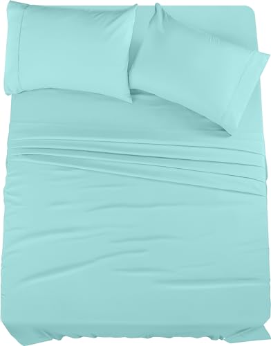 Utopia Bedding Juego de sábanas tamaño Queen, Ropa de Cama de 4 Piezas, Microfibra cepillada, Resistente al Encogimiento y a la decoloración, fácil Cuidado (Queen, Azul SPA)
